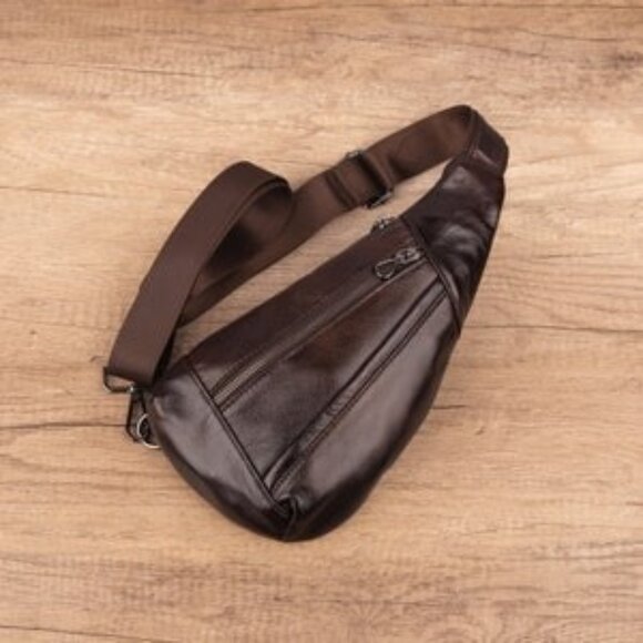 Genuine Leather Sling Bag Triangle Crossbody - Picture 1 of 4